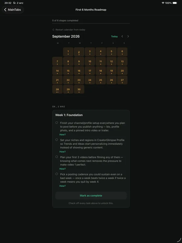 First 6 Months Roadmap screen